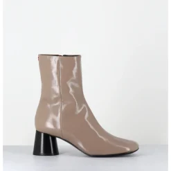 Clearance HALMANERA Boots en cuir brillant taupe talon cylindrique - DANI04 GLAZE TORTORA BEIGE