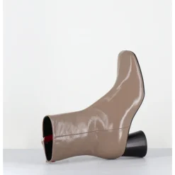 Clearance HALMANERA Boots en cuir brillant taupe talon cylindrique - DANI04 GLAZE TORTORA BEIGE