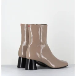 Clearance HALMANERA Boots en cuir brillant taupe talon cylindrique - DANI04 GLAZE TORTORA BEIGE