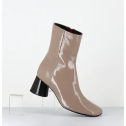 Clearance HALMANERA Boots en cuir brillant taupe talon cylindrique - DANI04 GLAZE TORTORA BEIGE
