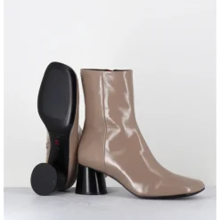 Clearance HALMANERA Boots en cuir brillant taupe talon cylindrique - DANI04 GLAZE TORTORA BEIGE