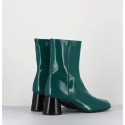 New HALMANERA Boots en cuir brillant talon géométrique - DANI04 GLAZE SELVA VERT