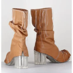 New SDM Boots en cuir semelle translucide et fils blancs - VLAD NAPPA CAMEL