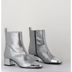 CAREL Boots en cuir gaufré détails miroir - ESTIME BIS ARGENT