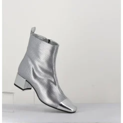 CAREL Boots en cuir gaufré détails miroir - ESTIME BIS ARGENT