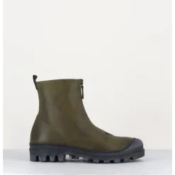 Online LOFINA Boots en cuir gras kaki avec zip central - I6-967 BOSCO KHAKI