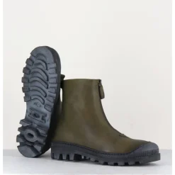 Online LOFINA Boots en cuir gras kaki avec zip central - I6-967 BOSCO KHAKI