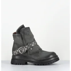 Best A.S.98 Boots en cuir sangle cloutée semelle épaisse - B51221 SMOKE GRIS