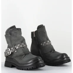 Best A.S.98 Boots en cuir sangle cloutée semelle épaisse - B51221 SMOKE GRIS