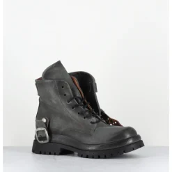 Best A.S.98 Boots en cuir sangle cloutée semelle épaisse - B51221 SMOKE GRIS