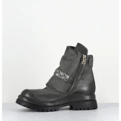 Best A.S.98 Boots en cuir sangle cloutée semelle épaisse - B51221 SMOKE GRIS