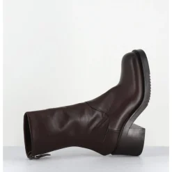 Hot ELENA IACHI Boots en cuir talon bloc & zip arrière - E4056 PIUMA MORO MARRON