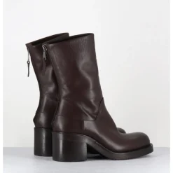 Hot ELENA IACHI Boots en cuir talon bloc & zip arrière - E4056 PIUMA MORO MARRON