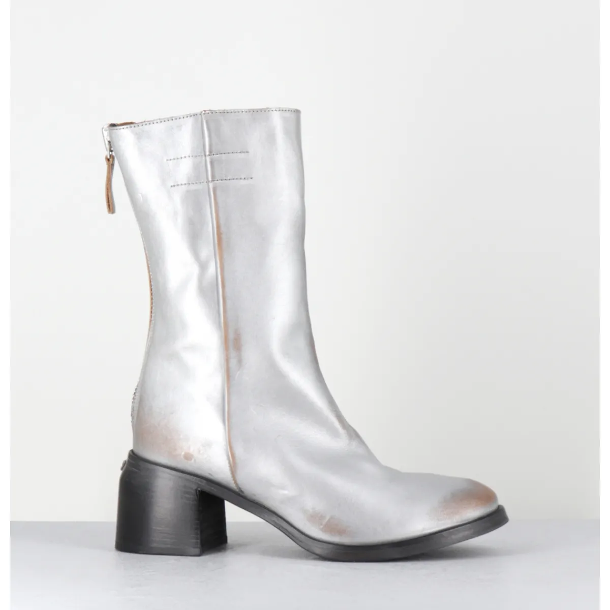 Hot MOMA Boots en cuir métallisé mi haute - 72403 CUSNA O ARGENT