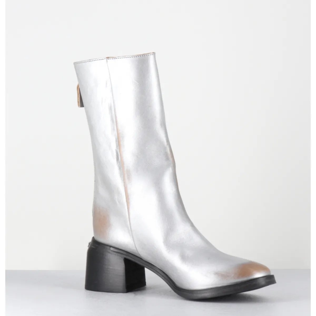 Hot MOMA Boots en cuir métallisé mi haute - 72403 CUSNA O ARGENT