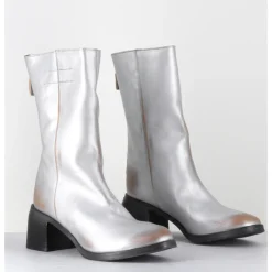 Hot MOMA Boots en cuir métallisé mi haute - 72403 CUSNA O ARGENT