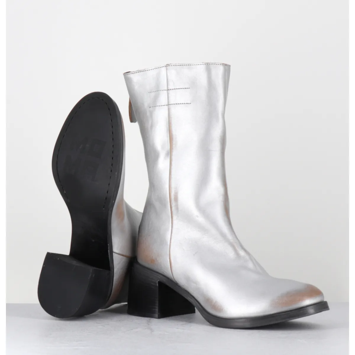 Hot MOMA Boots en cuir métallisé mi haute - 72403 CUSNA O ARGENT
