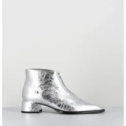 Hot GARRICE LAB Boots en cuir métallisé bout pointu & zip centra l- INA25 LAME O ARGENT
