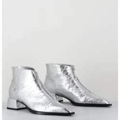 Hot GARRICE LAB Boots en cuir métallisé bout pointu & zip centra l- INA25 LAME O ARGENT