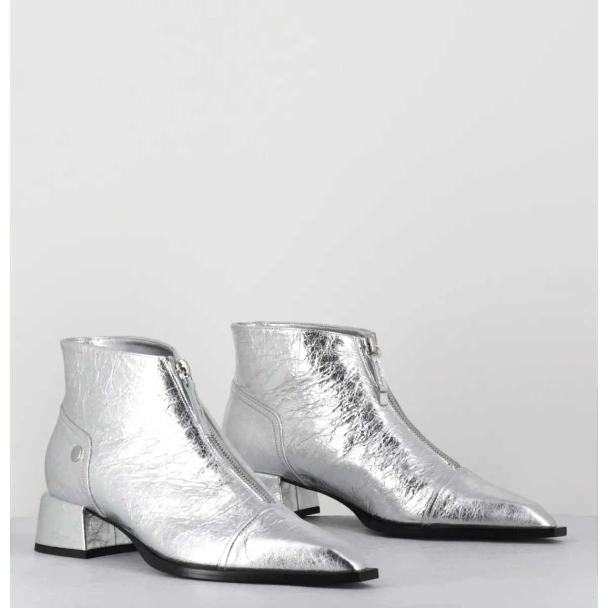 Hot GARRICE LAB Boots en cuir métallisé bout pointu & zip centra l- INA25 LAME O ARGENT