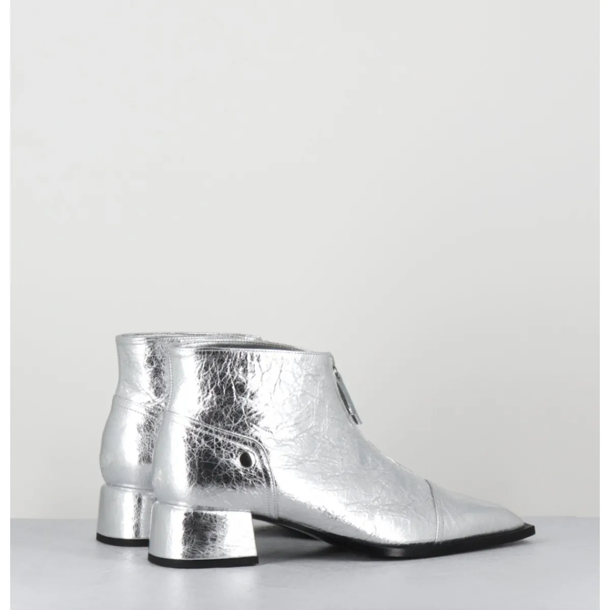 Hot GARRICE LAB Boots en cuir métallisé bout pointu & zip centra l- INA25 LAME O ARGENT