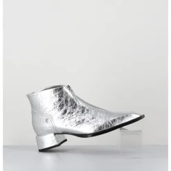 Hot GARRICE LAB Boots en cuir métallisé bout pointu & zip centra l- INA25 LAME O ARGENT