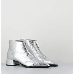 Hot GARRICE LAB Boots en cuir métallisé bout pointu & zip centra l- INA25 LAME O ARGENT