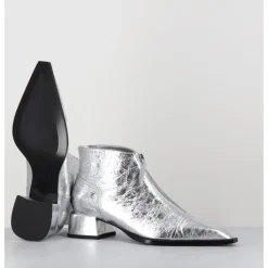 Hot GARRICE LAB Boots en cuir métallisé bout pointu & zip centra l- INA25 LAME O ARGENT