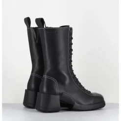 Online E8 BY MIISTA Boots en cuir à lacets & surpiqûres blanches - INGE BLACK ANKLE BOOTS NOIR