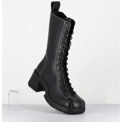 Online E8 BY MIISTA Boots en cuir à lacets & surpiqûres blanches - INGE BLACK ANKLE BOOTS NOIR