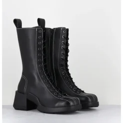 Online E8 BY MIISTA Boots en cuir à lacets & surpiqûres blanches - INGE BLACK ANKLE BOOTS NOIR