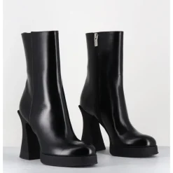 Online AGL Boots en cuir à talon haut en gomme - JANIS BOOTIE NERO NOIR