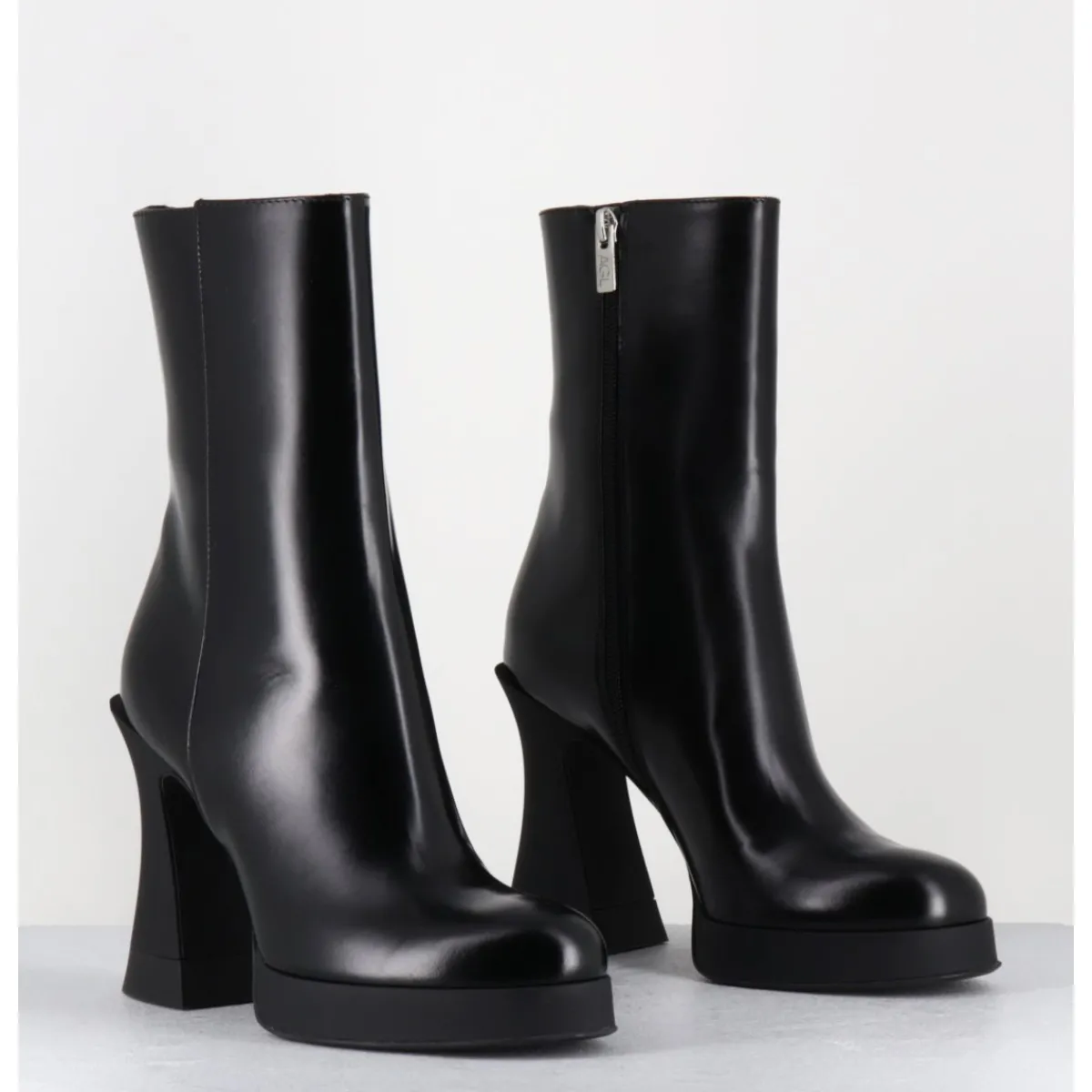 Online AGL Boots en cuir à talon haut en gomme - JANIS BOOTIE NERO NOIR
