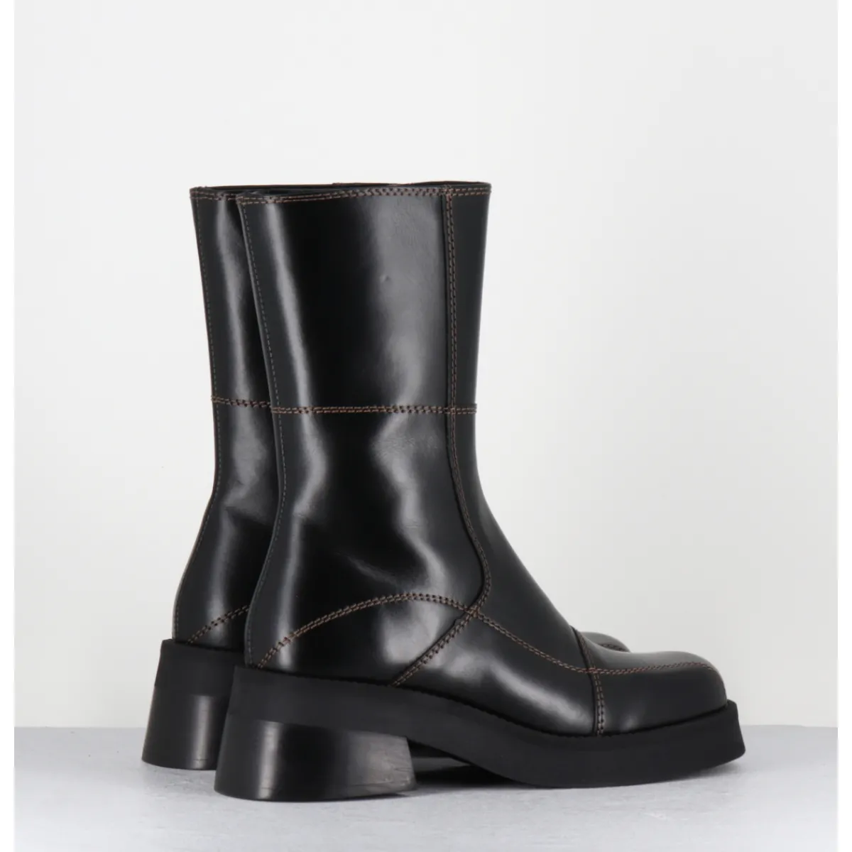 Clearance E8 BY MIISTA Boots en cuir & surpiqûres marron - HEYA BLACK BROWN BOOTS NOIR