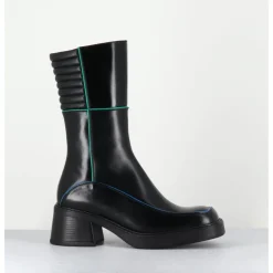 Online E8 BY MIISTA Boots en cuir & surpiqûres vert + bleu - KERRI BLACK BOOTS NOIR