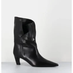 Discount THEA MIKA Boots en cuir bout pointu à pression - TMC451B NATUR NERO NOIR