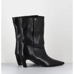 Discount THEA MIKA Boots en cuir bout pointu à pression - TMC451B NATUR NERO NOIR