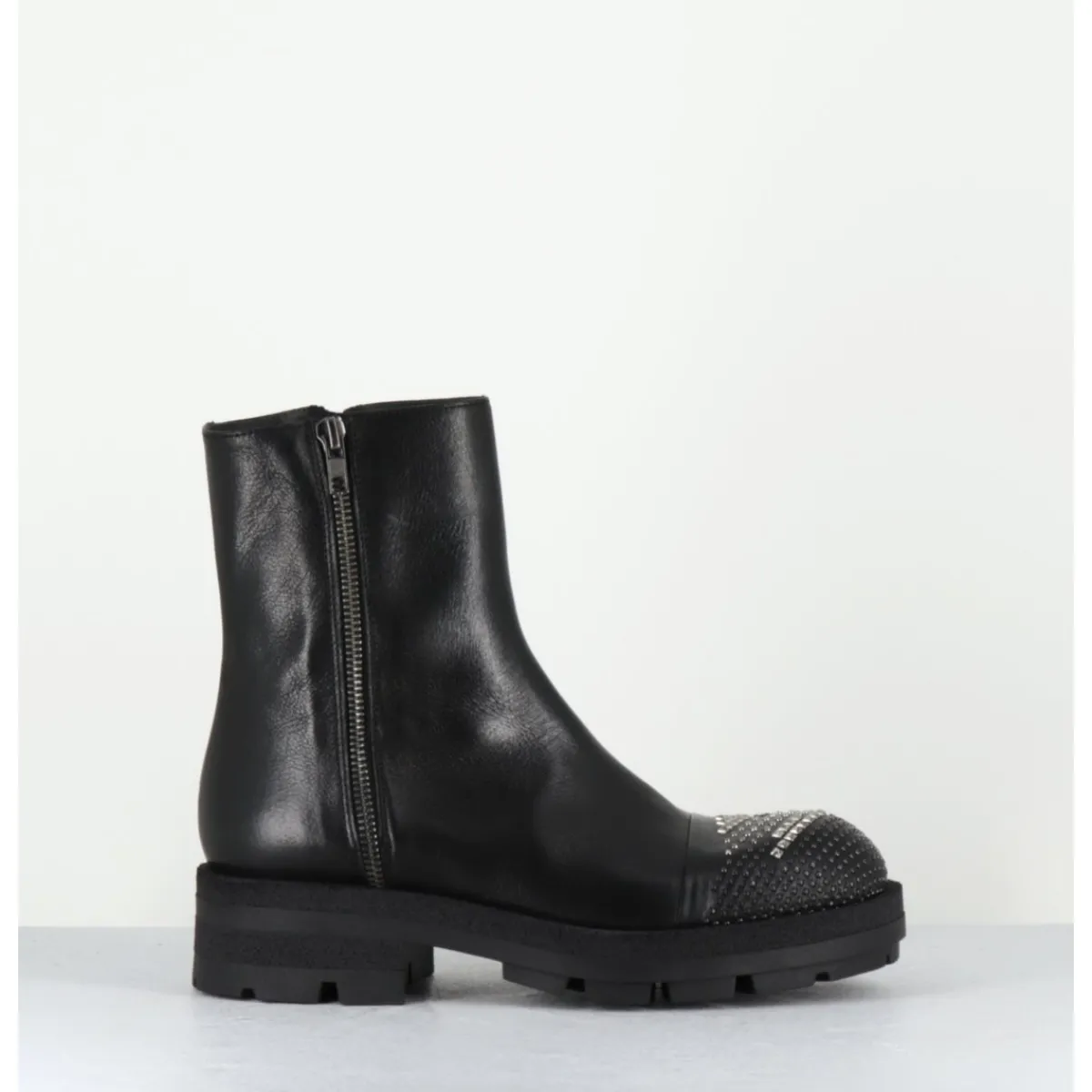 Best GARRICE LAB Boots en cuir double zip & bout clouté - BRANDO SIENA NERO NOIR