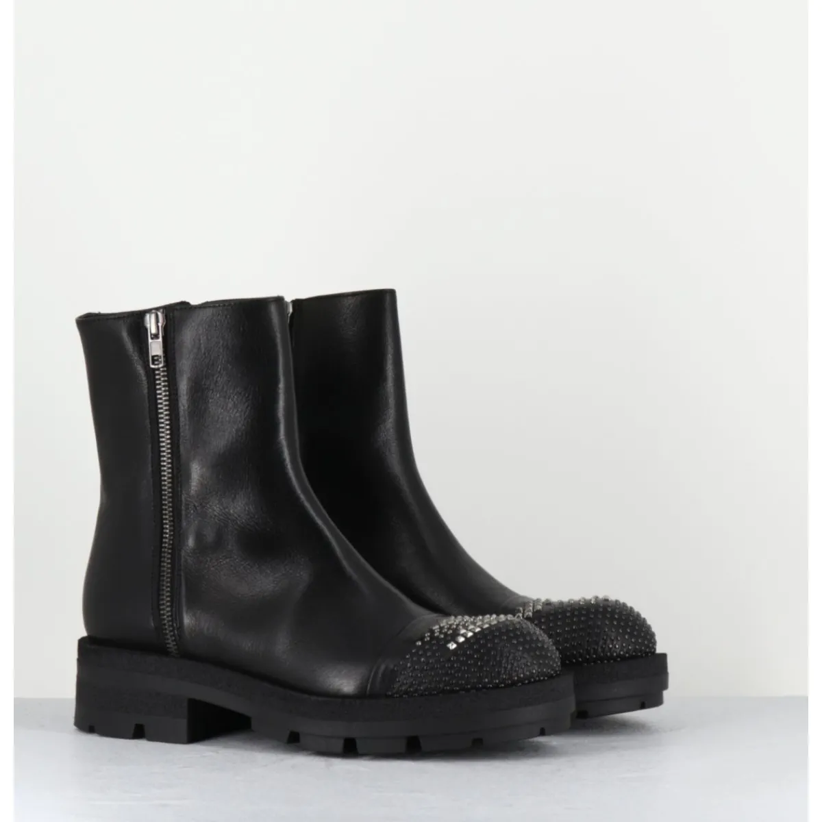 Best GARRICE LAB Boots en cuir double zip & bout clouté - BRANDO SIENA NERO NOIR
