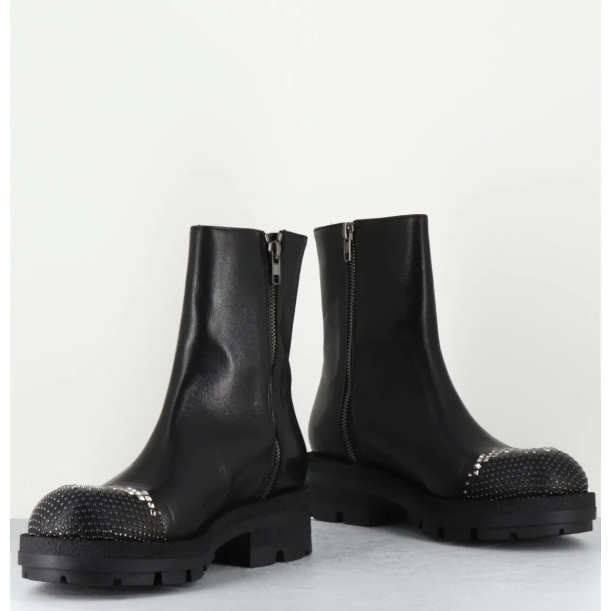 Best GARRICE LAB Boots en cuir double zip & bout clouté - BRANDO SIENA NERO NOIR