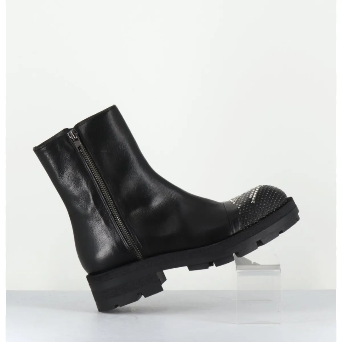 Best GARRICE LAB Boots en cuir double zip & bout clouté - BRANDO SIENA NERO NOIR