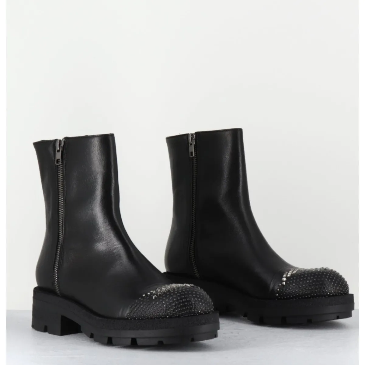 Best GARRICE LAB Boots en cuir double zip & bout clouté - BRANDO SIENA NERO NOIR