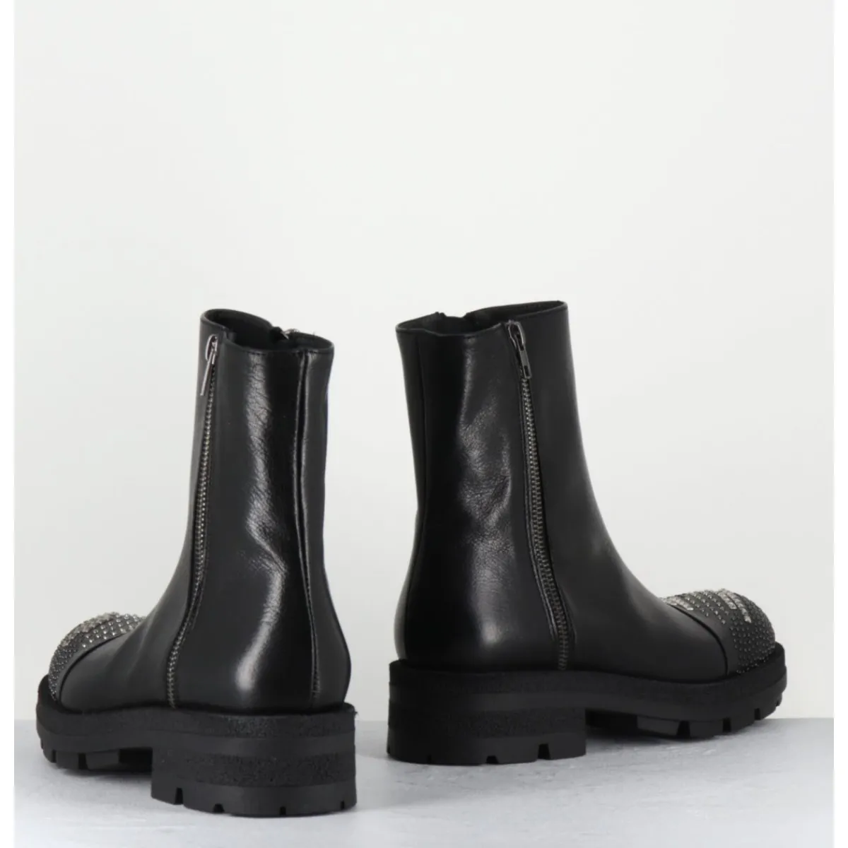 Best GARRICE LAB Boots en cuir double zip & bout clouté - BRANDO SIENA NERO NOIR