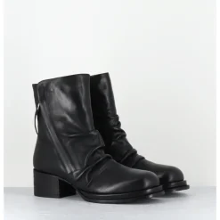 MALLONI Boots en cuir double zip petit talon - BURTON ANKLE BOOT NOIR