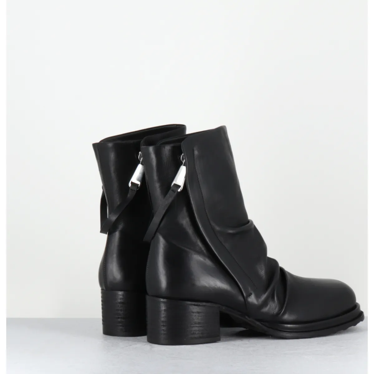 MALLONI Boots en cuir double zip petit talon - BURTON ANKLE BOOT NOIR