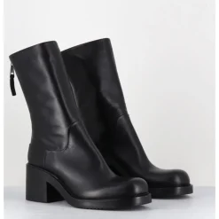 Hot ELENA IACHI Boots en cuir talon bloc & zip arrière - E4056 PIUMA NERO NOIR
