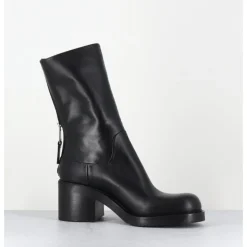 Hot ELENA IACHI Boots en cuir talon bloc & zip arrière - E4056 PIUMA NERO NOIR