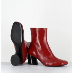 Discount HALMANERA Boots en cuir bout asymétrique talon graphique - ODILE02 GLAZE PASSION ROUGE