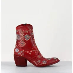 Clearance FAUZIAN JEUNESSE Boots en cuir broderies fleurs - 3207 IGNIS ROSSO ROUGE