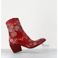Clearance FAUZIAN JEUNESSE Boots en cuir broderies fleurs - 3207 IGNIS ROSSO ROUGE